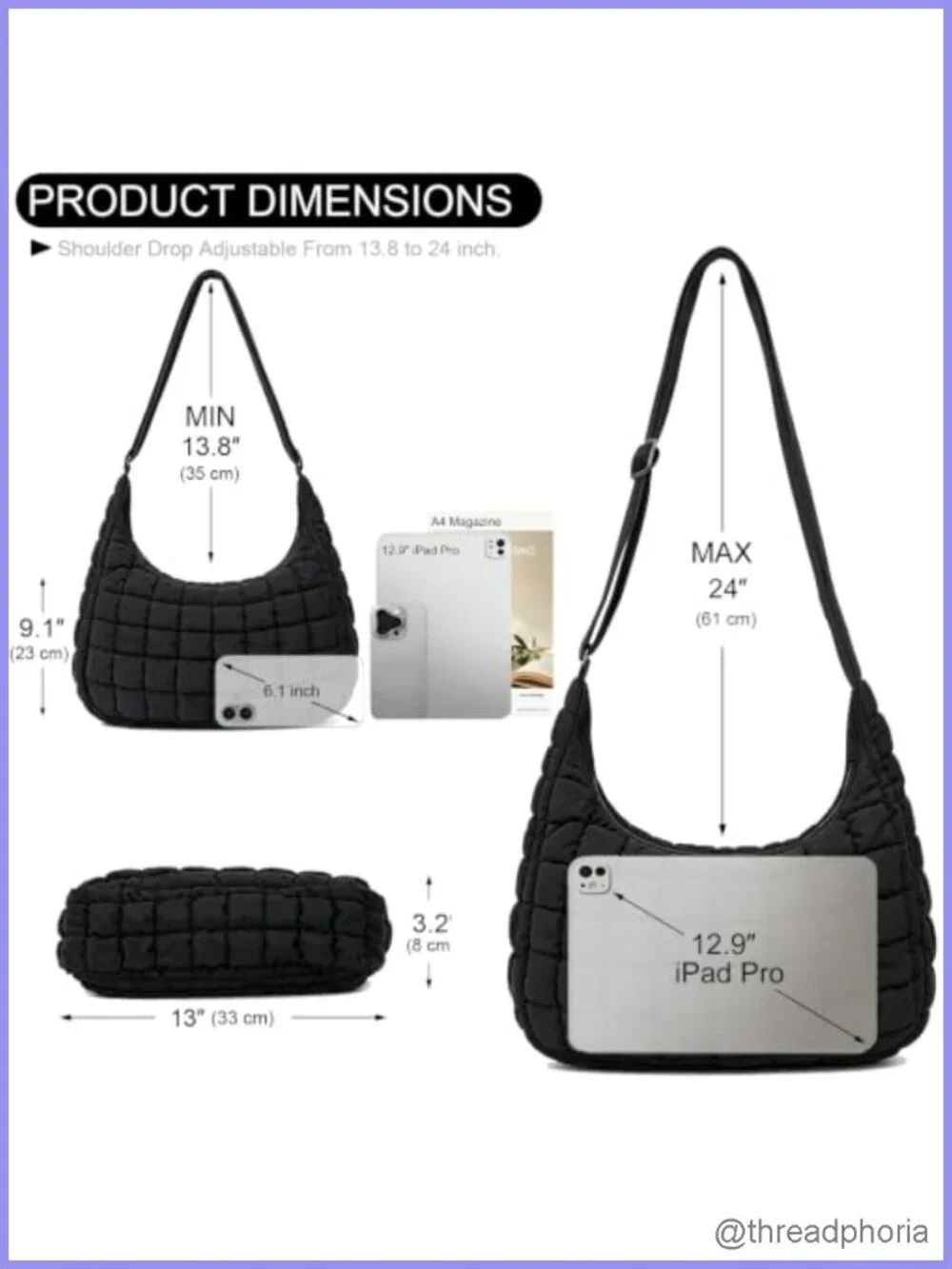 Quilted Nylon Crossbody Shoulder Hobo Bag Puffer Purse
